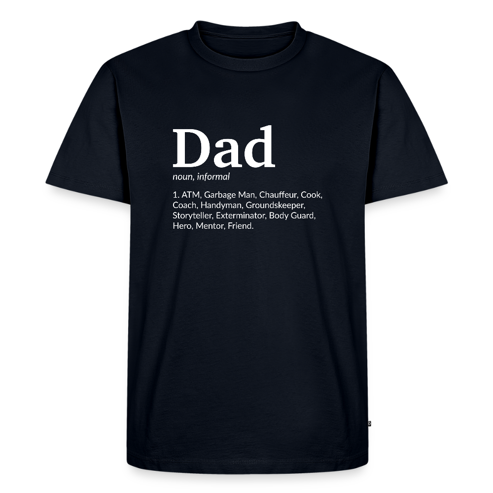 Miesten Spreashirt Premium T-Paita Dad aiheisella Rinta- ja hihaprintillä - laivastonsininen