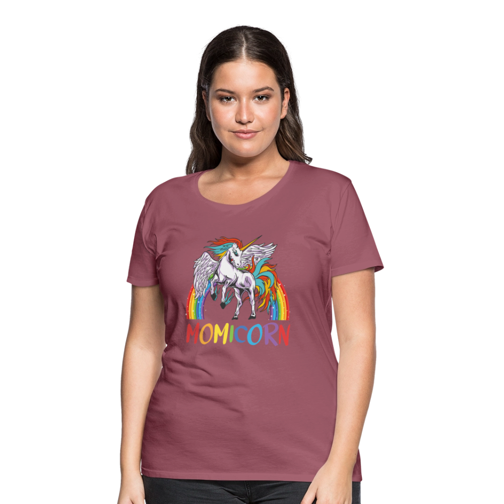 Naisten Spreadshirt Premium T-Paita Momicorn Printillä - malvanvärinen