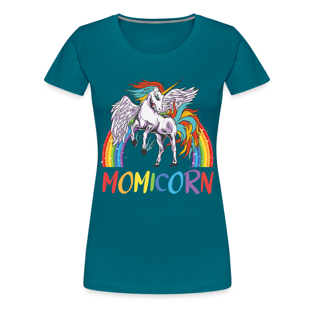 Naisten Spreadshirt Premium T-Paita Momicorn Printillä - turkoosi
