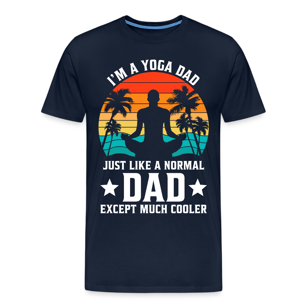 Miesten Spreadshirt Premium T-Paita Yoga Dad Printillä - navy