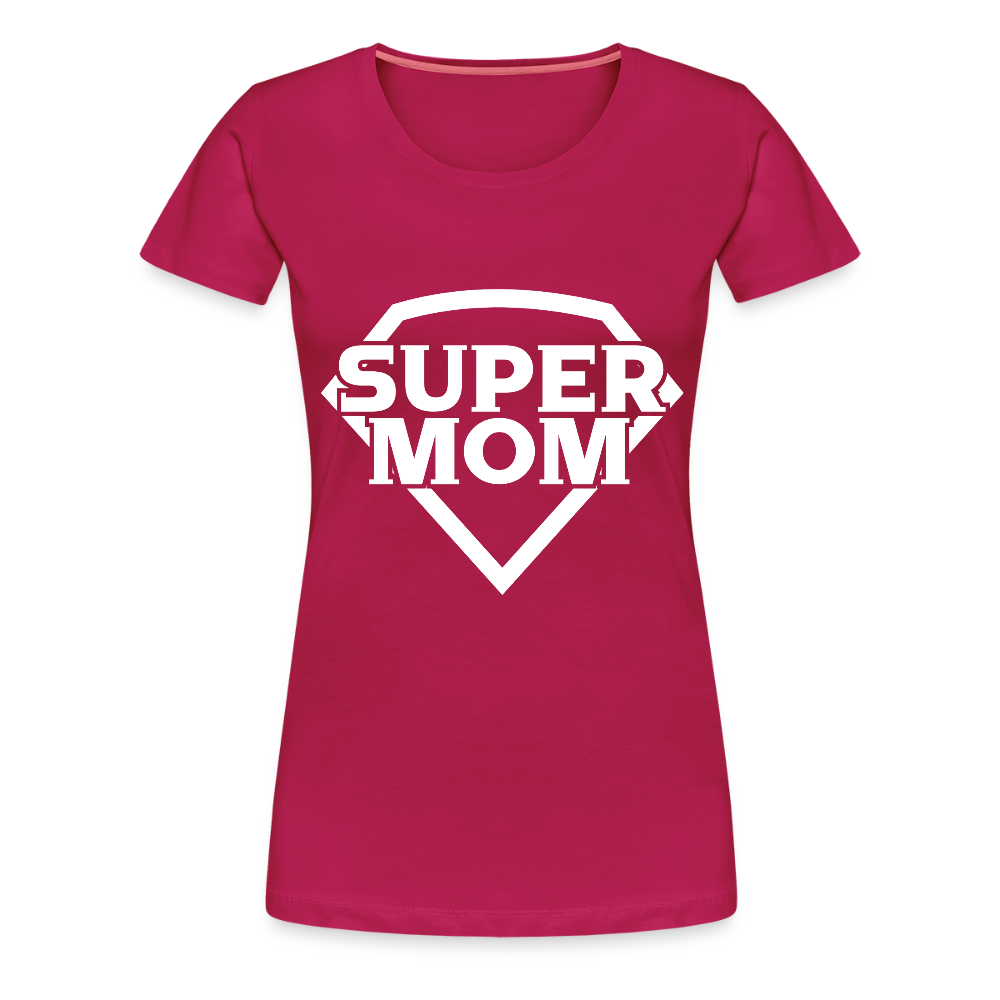 Naisten Spreadshirt Premium T-Paita Supermom printillä - tumma pinkki