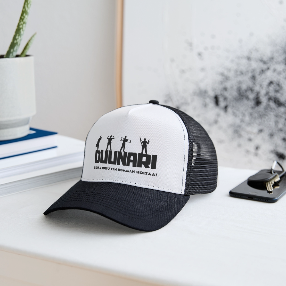 Trucker lippis Duunari Printillä - valkoinen/musta