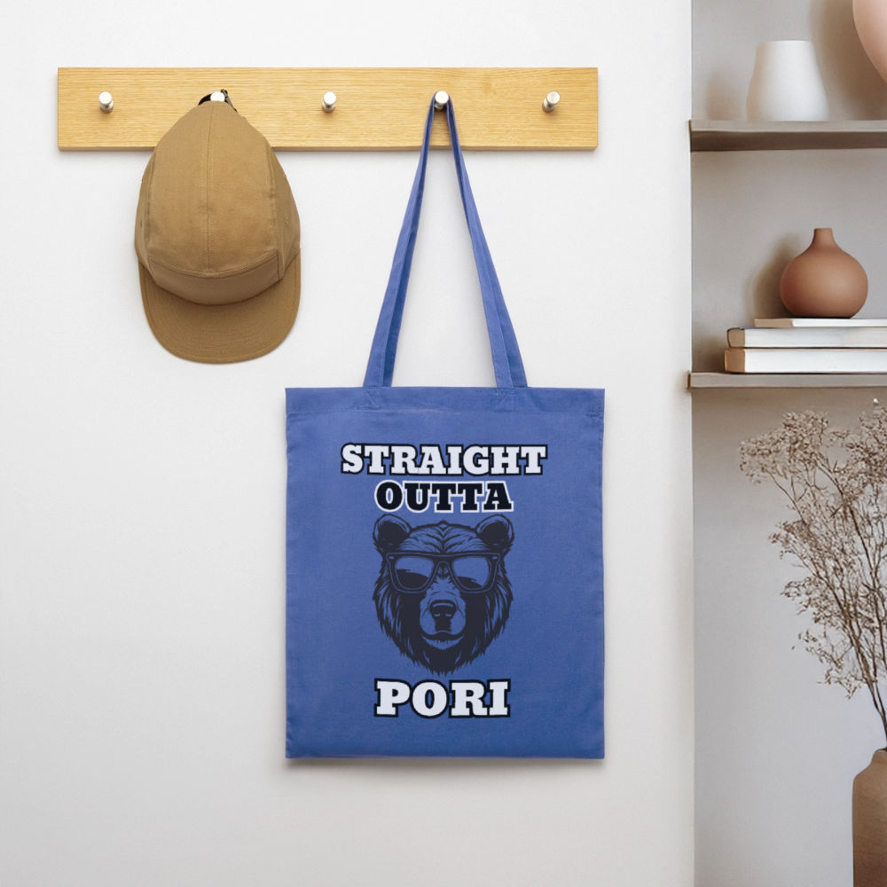 Kangaskassi Straight Outta Pori Mustavalkoinen - vaaleansininen
