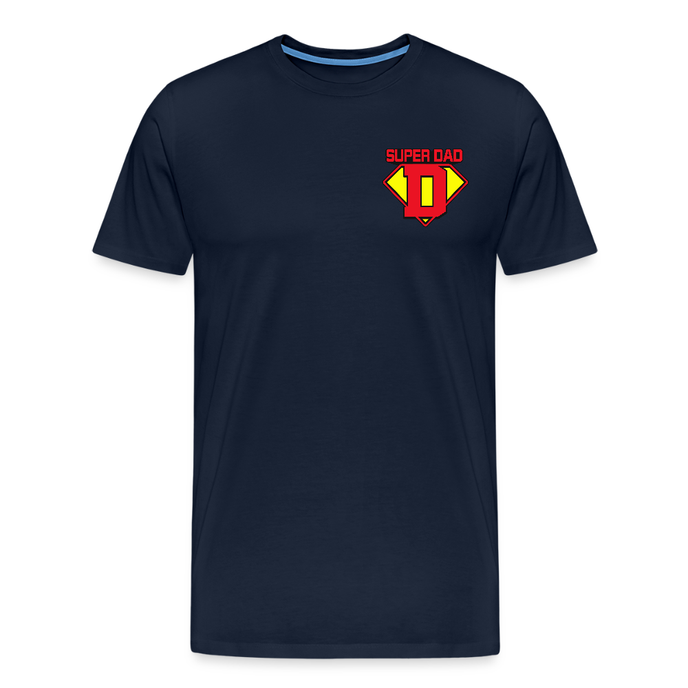 Miesten Spreadshirt Premium T-Paita Superdad rintapainatuksella - navy