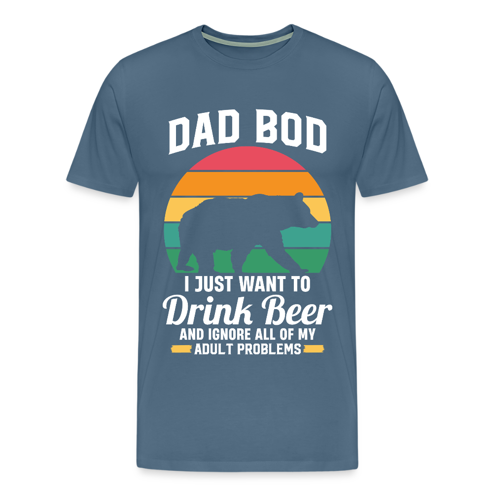 Miesten Spreadshirt Premium T-Paita DAD BOD printillä - siniharmaa