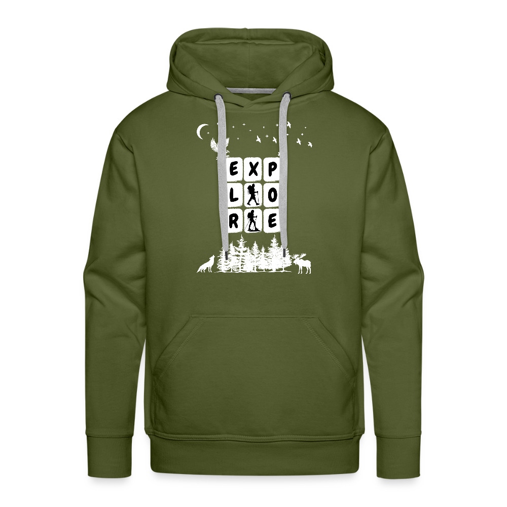 Miesten Spreadshirt Premium huppari Explore - oliivinvihreä