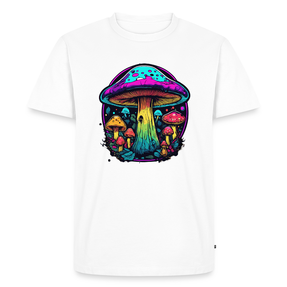 Miesten Spreadshirt Premium t-paita Värikkäällä sieniaiheella - valkoinen