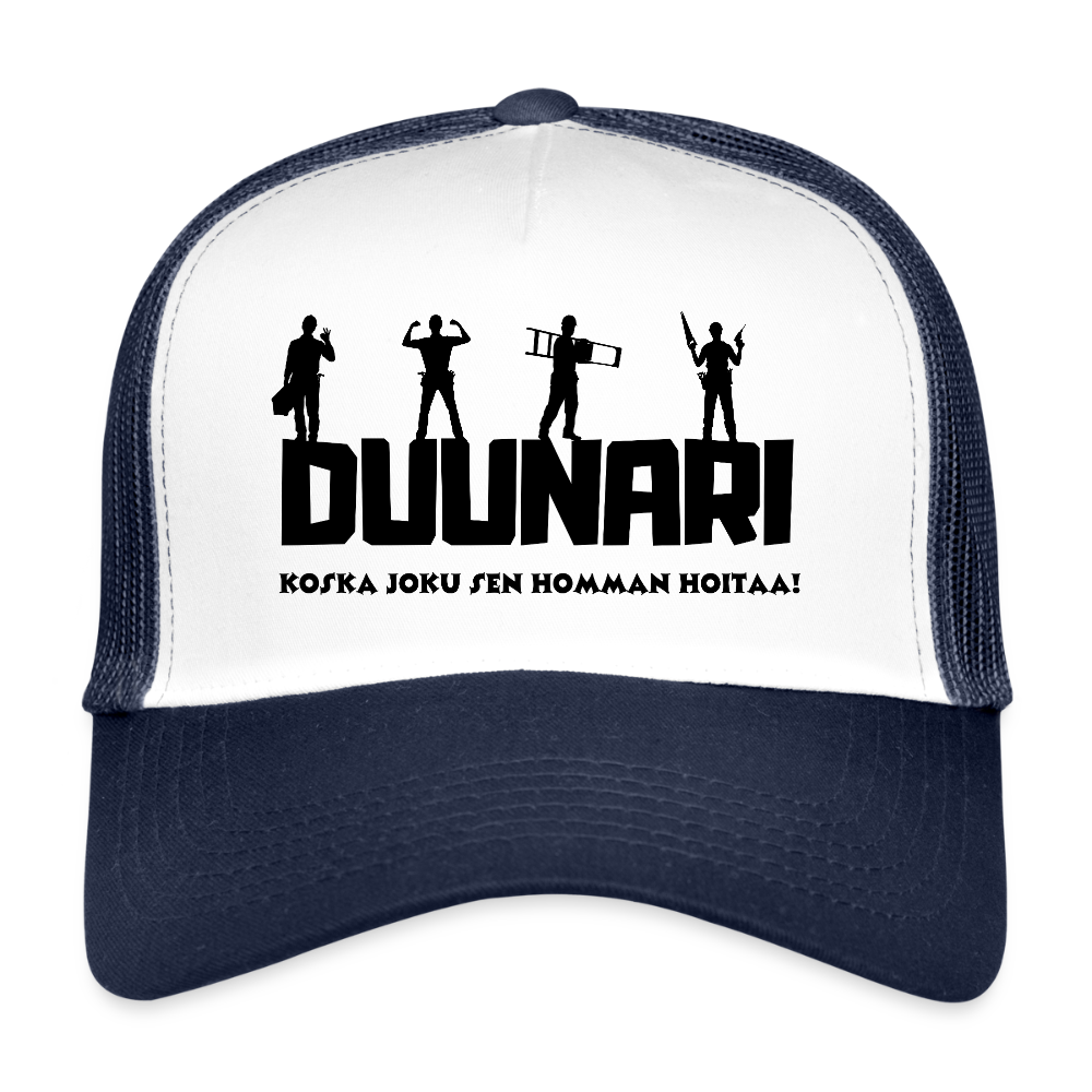 Trucker lippis Duunari Printillä - valkoinen/laivasto