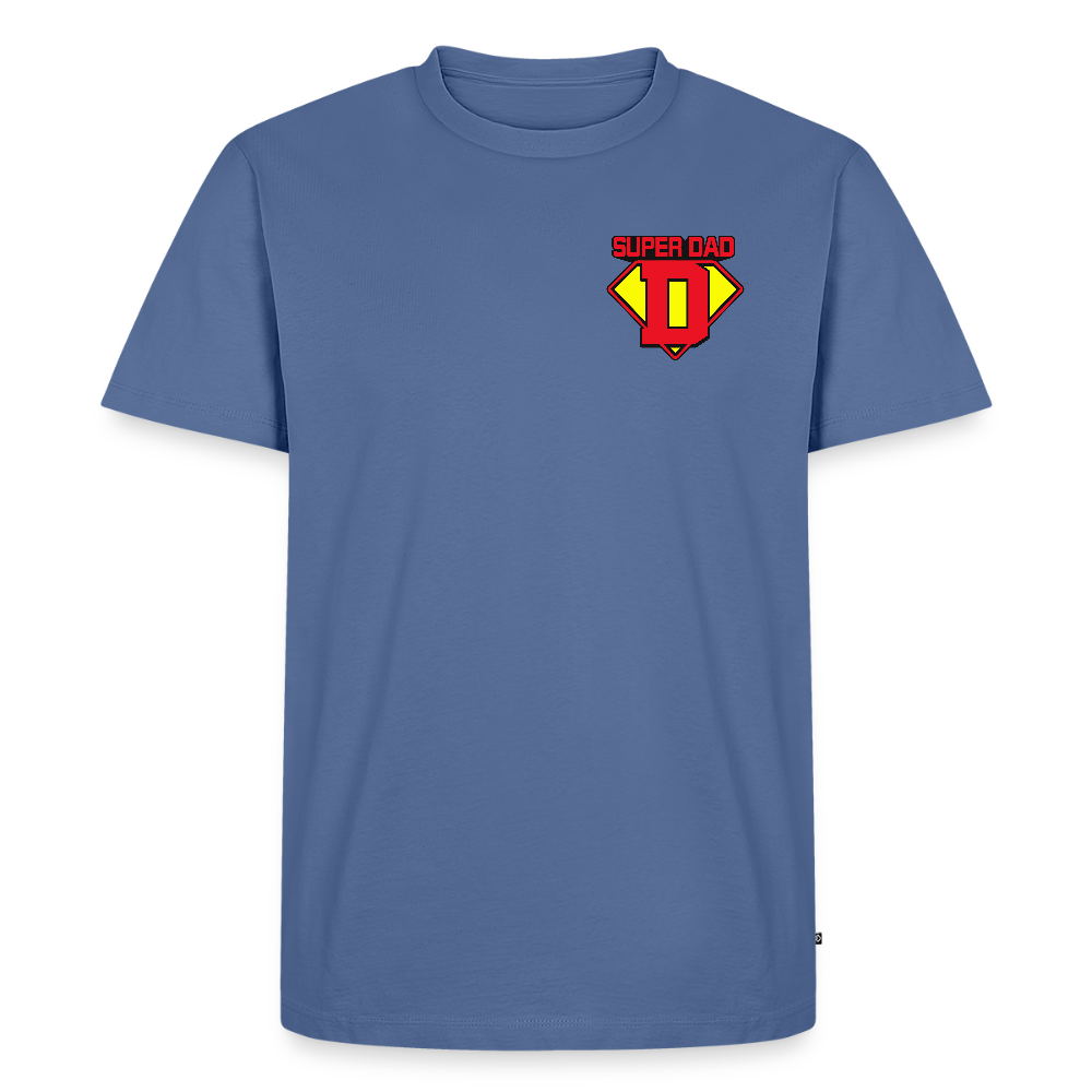 Miesten Spreadshirt Premium T-Paita Superdad rintapainatuksella - kyyhkynsininen