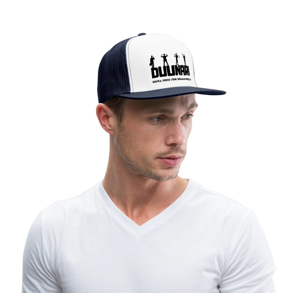 Trucker lippis Duunari Printillä - valkoinen/laivasto