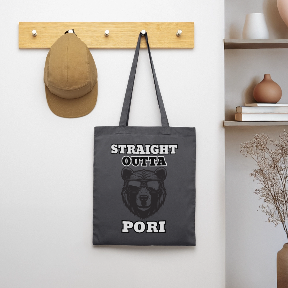Kangaskassi Straight Outta Pori Mustavalkoinen - grafiitinharmaa