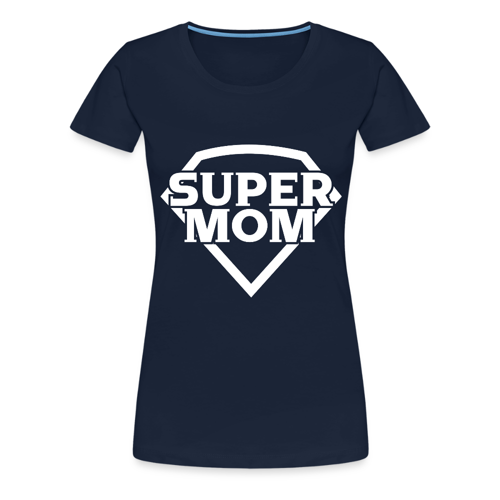 Naisten Spreadshirt Premium T-Paita Supermom printillä - navy