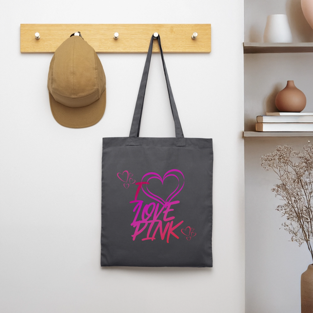 Kangaskassi I Love Pink - grafiitinharmaa