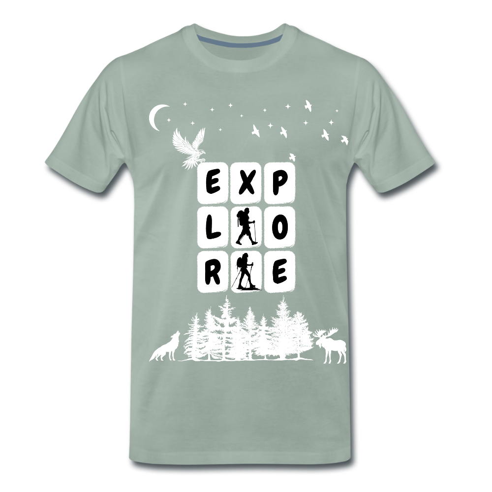 Miesten Premium T-paita Explore - harmaanvihreä