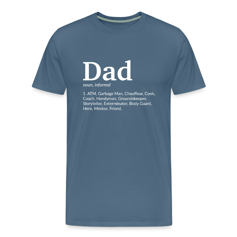 Miesten Spreashirt Premium T-Paita Dad aiheisella Rinta- ja hihaprintillä - siniharmaa