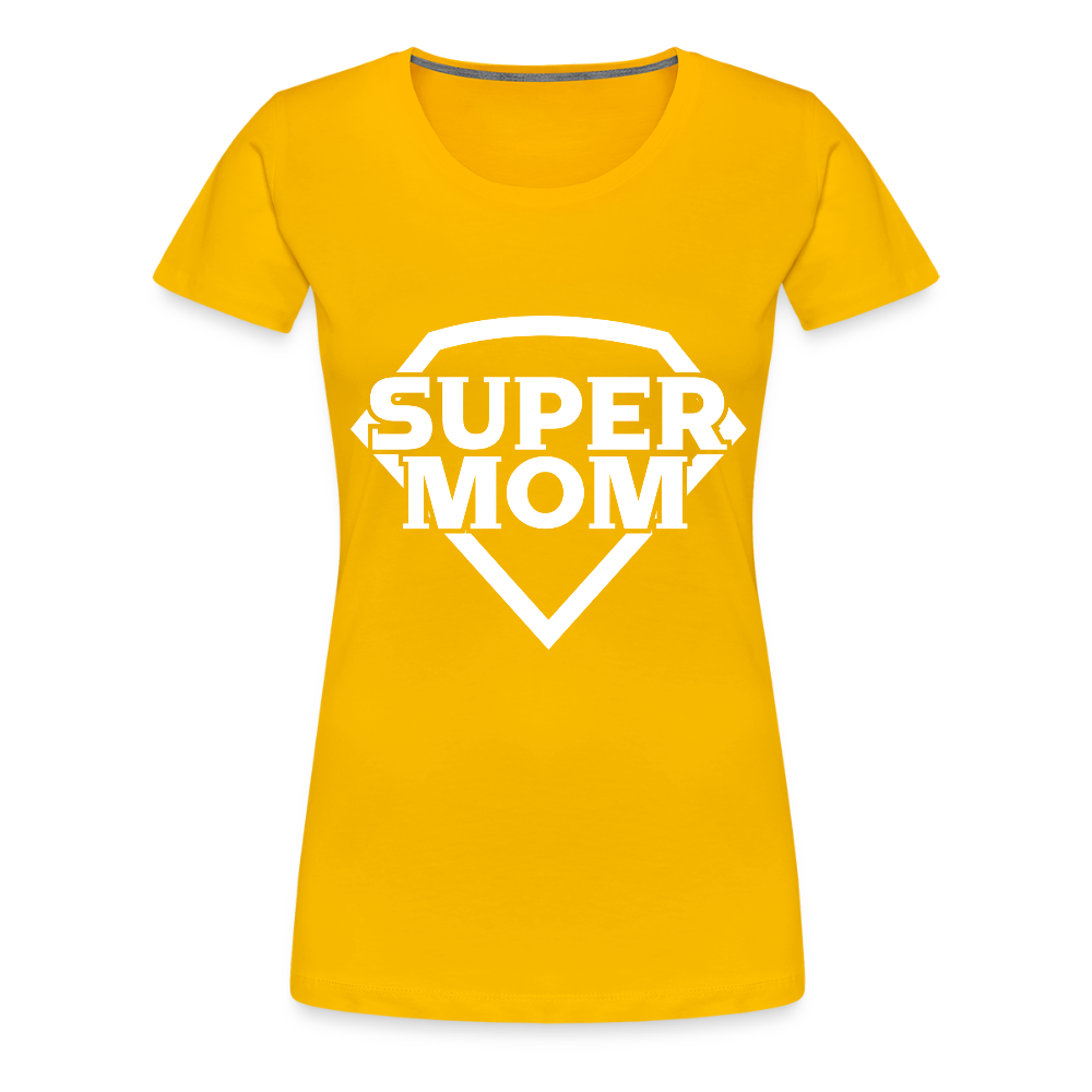 Naisten Spreadshirt Premium T-Paita Supermom printillä - auringonkeltainen