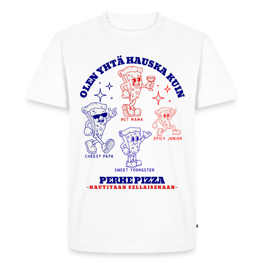 Miesten premium t-paita Perhe Pizza - valkoinen