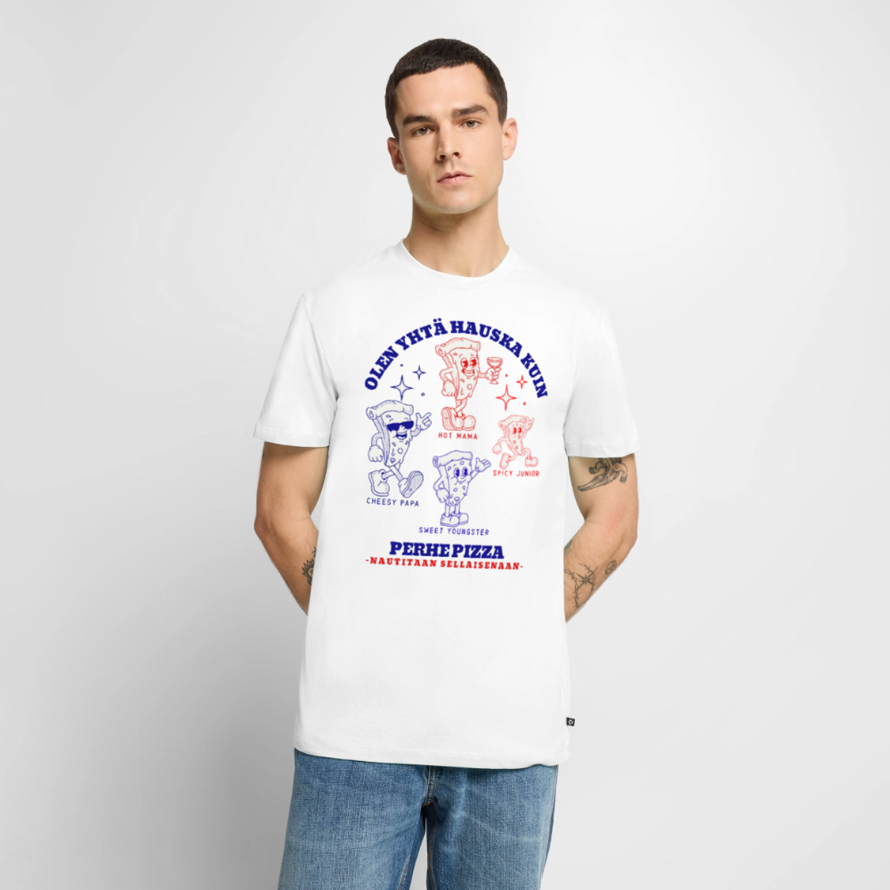 Miesten premium t-paita Perhe Pizza - valkoinen
