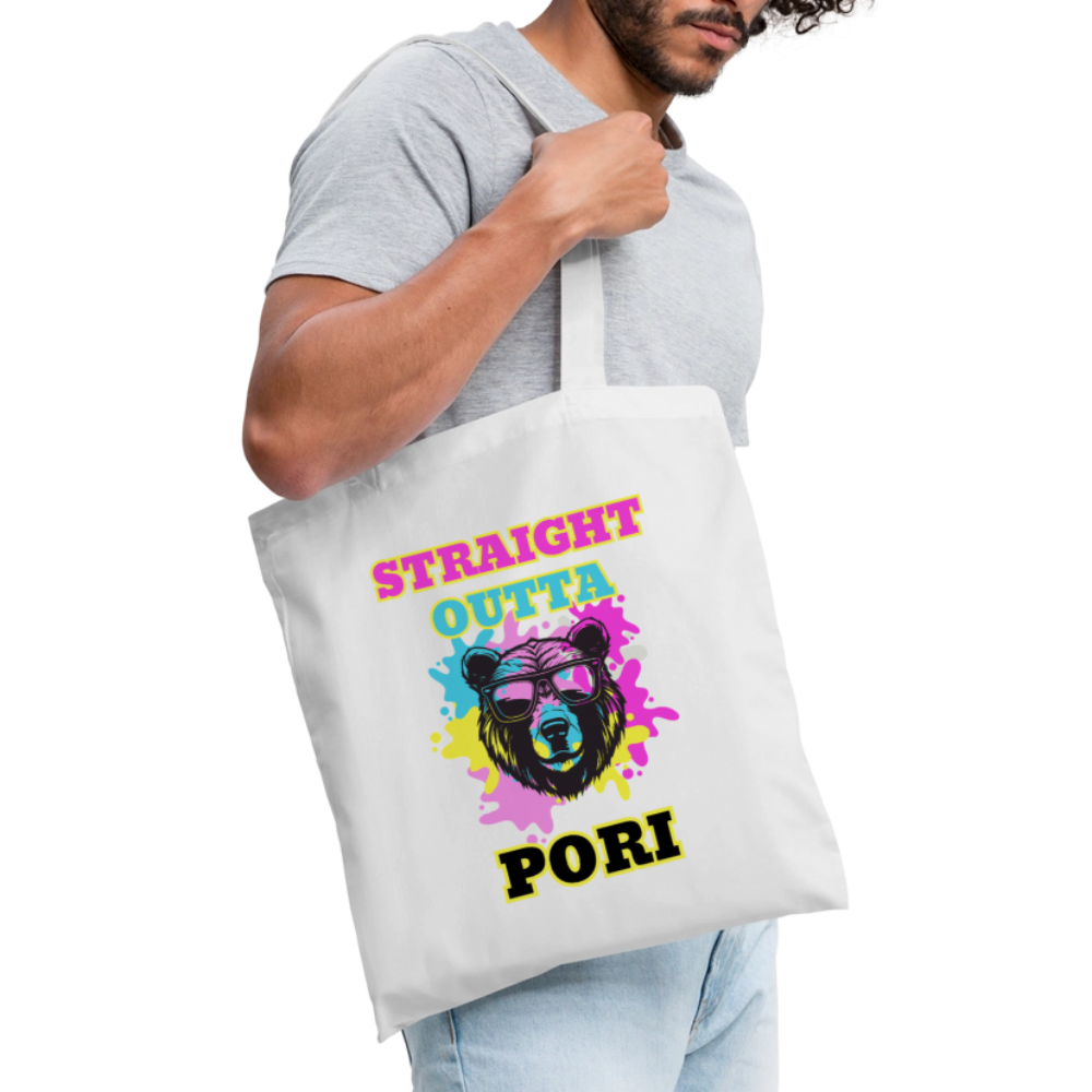 Kangaskassi Straight Outta Pori Värikäs - valkoinen