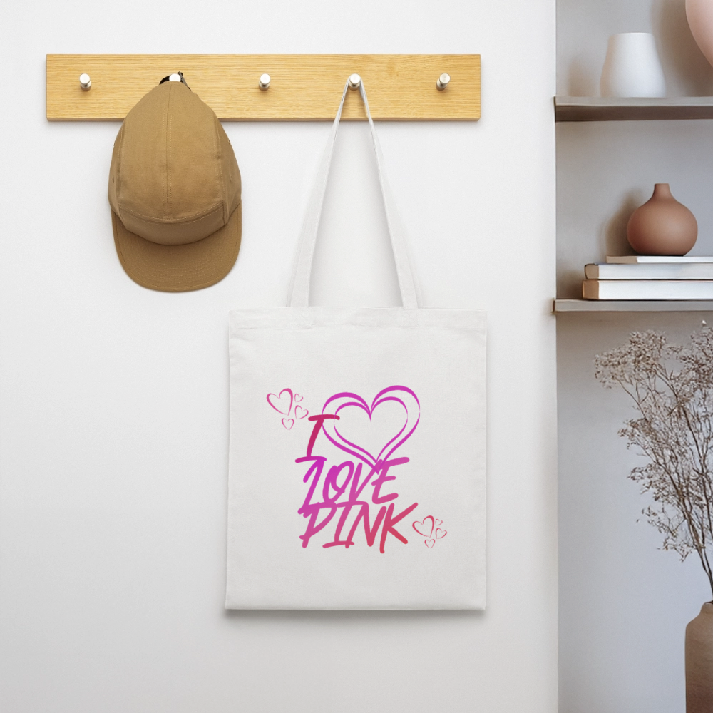 Kangaskassi I Love Pink - valkoinen