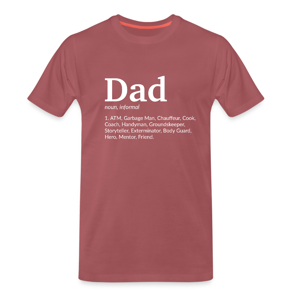 Miesten Spreashirt Premium T-Paita Dad aiheisella Rinta- ja hihaprintillä - pestyn burgundin värinen