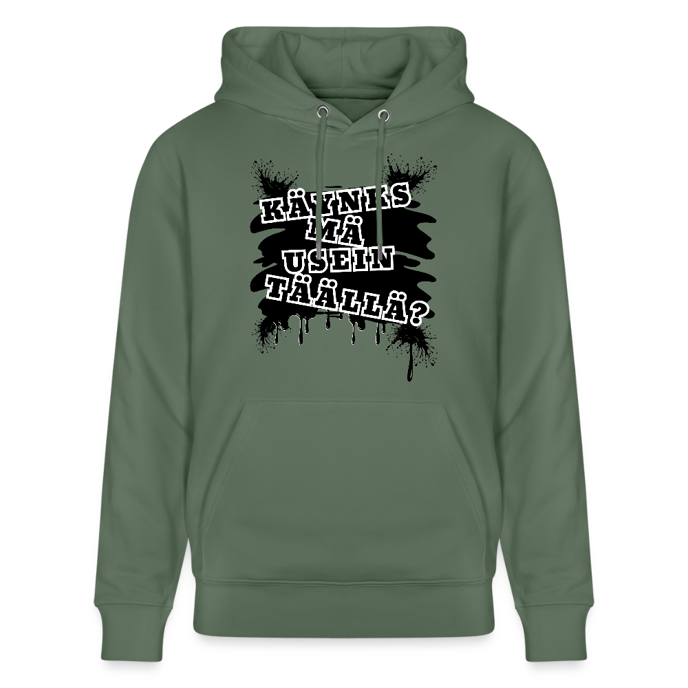 Unisex luomuhuppari Käynks mä usein täällä - kuusenvihreä