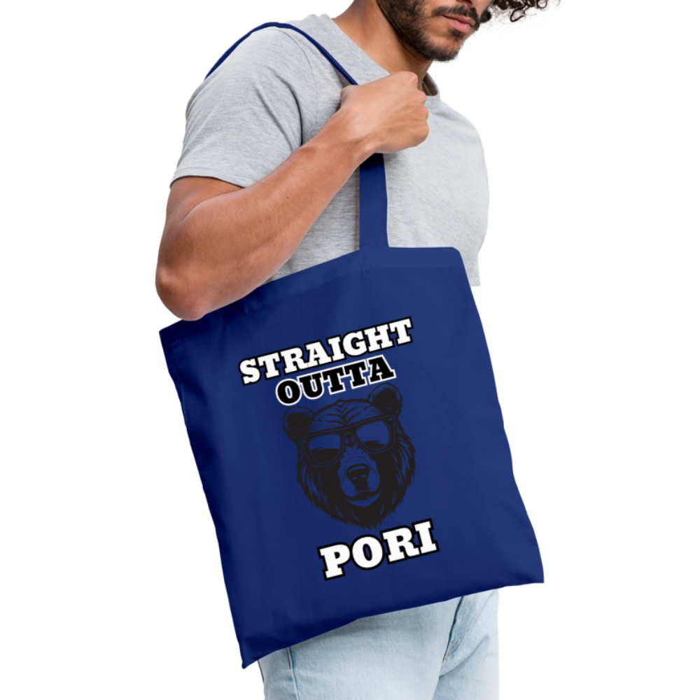 Kangaskassi Straight Outta Pori Mustavalkoinen - kuninkaallinen