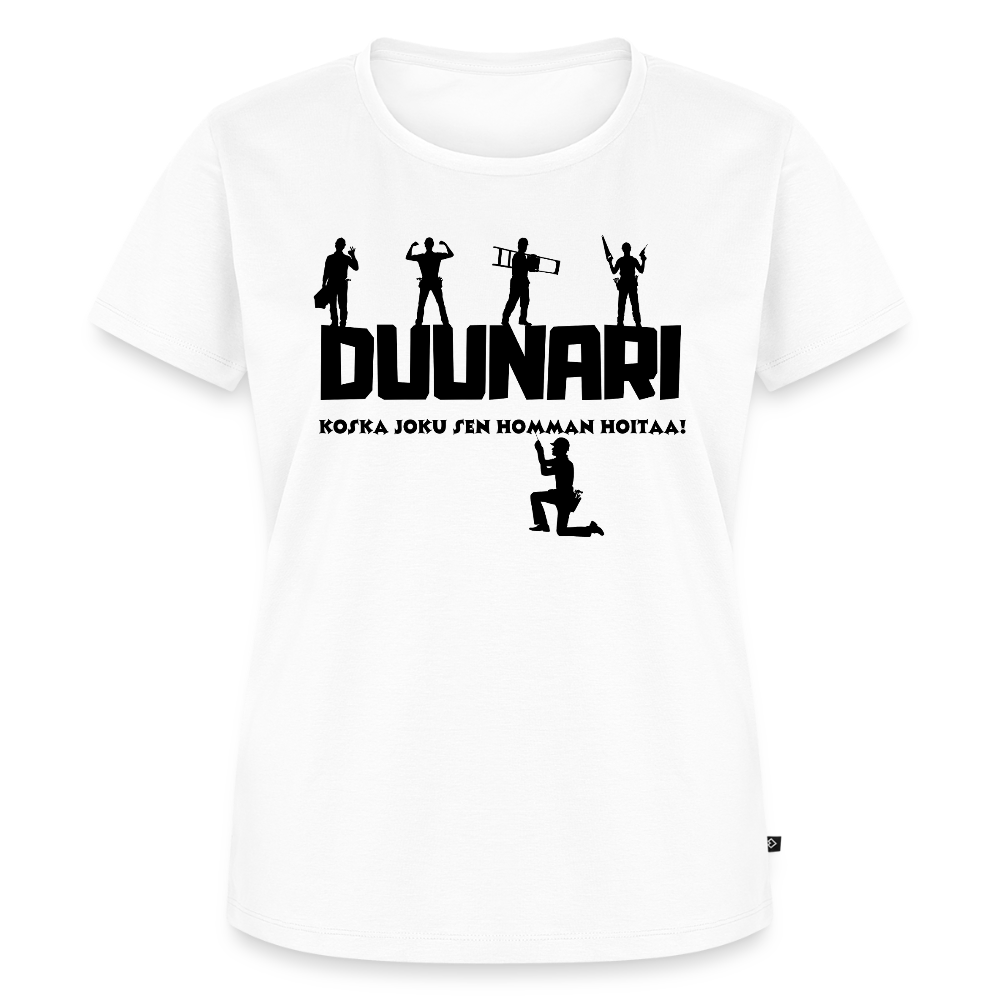 Naisten Spreadshirt Premium T-paita Duunari Printillä - valkoinen