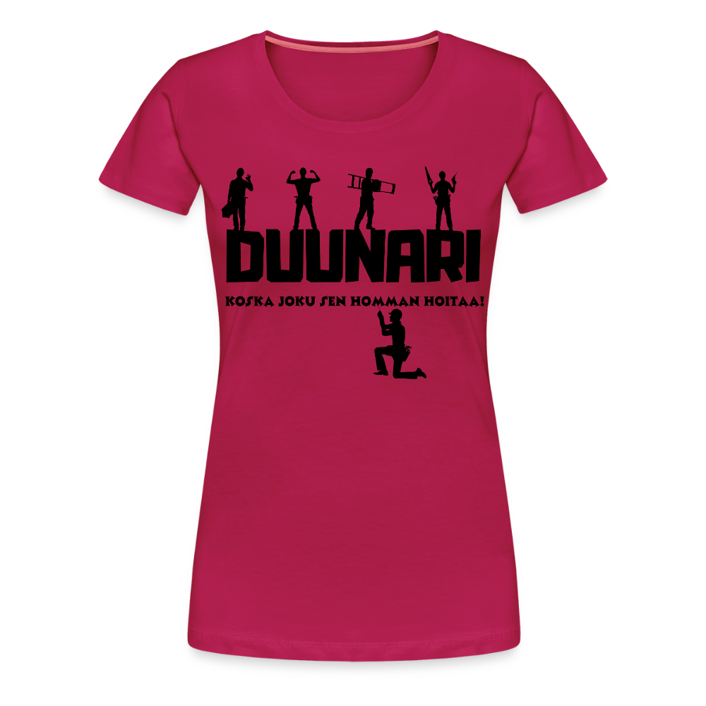 Naisten Spreadshirt Premium T-paita Duunari Printillä - tumma pinkki