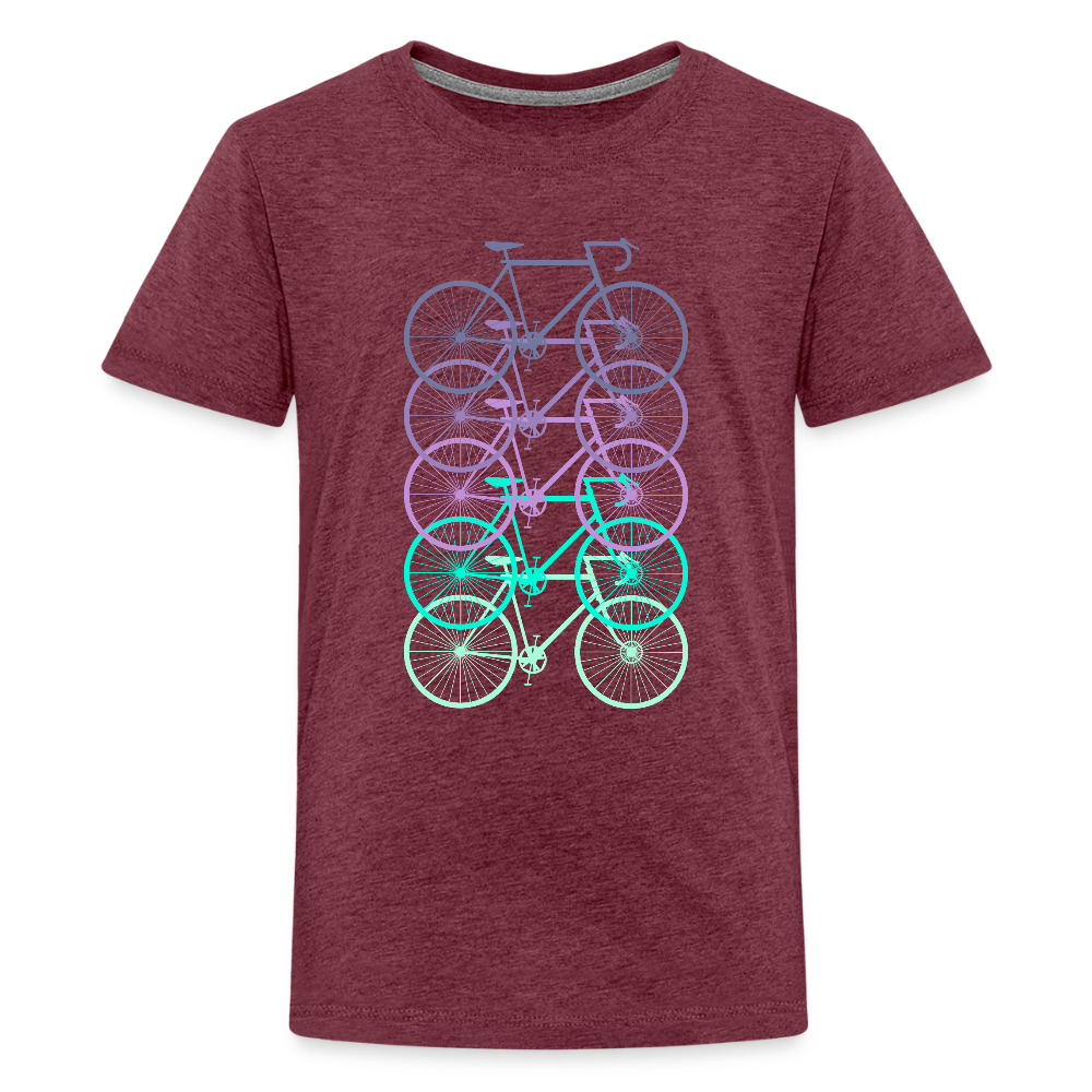Nuorten Premium T-Paita Spreadshirt Pyörä-aiheisella Printillä - meleerattu viininpunainen