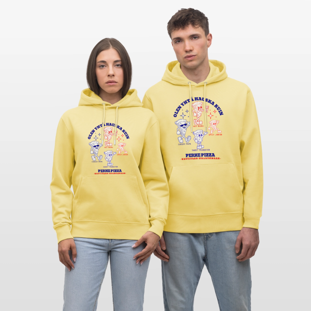 Unisex luomuhuppari Perhe Pizza - viva keltainen