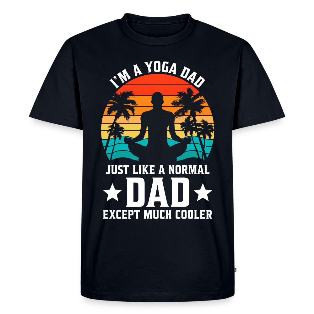 Miesten Spreadshirt Premium T-Paita Yoga Dad Printillä - laivastonsininen