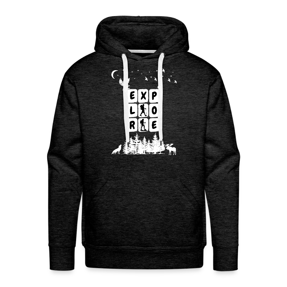 Miesten Spreadshirt Premium huppari Explore - hiilenharmaa