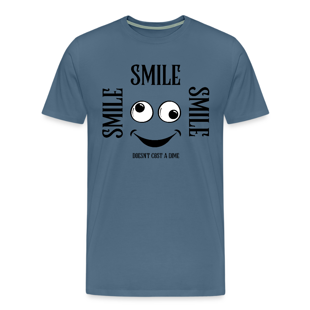 Miesten Spreadshirt Premium T-paita Smile - siniharmaa