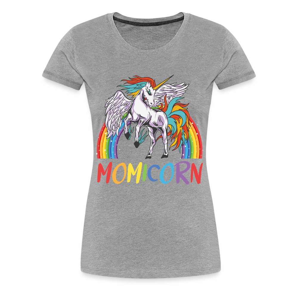Naisten Spreadshirt Premium T-Paita Momicorn Printillä - harmaasävyinen