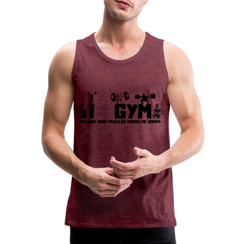 Miesten Spreadshirt Premium hihaton T-paita Sali - meleerattu viininpunainen