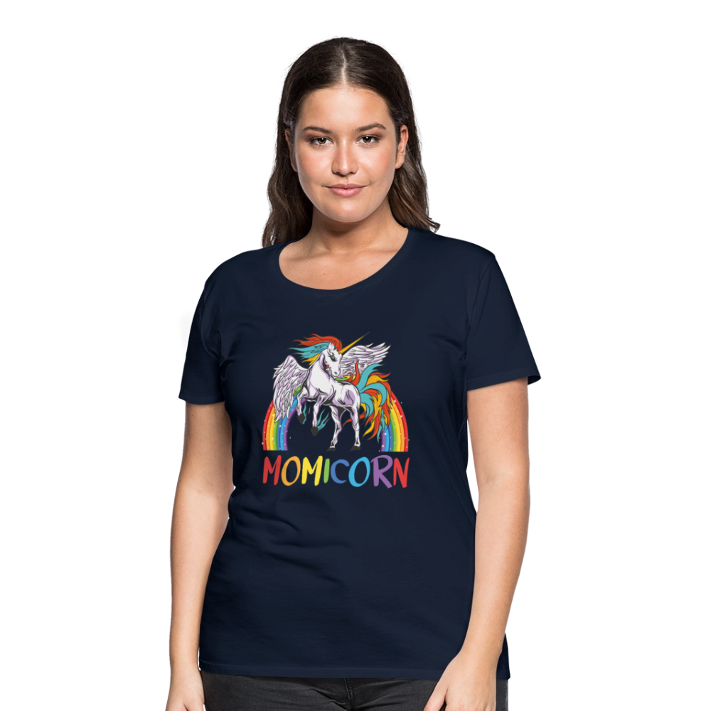 Naisten Spreadshirt Premium T-Paita Momicorn Printillä - navy