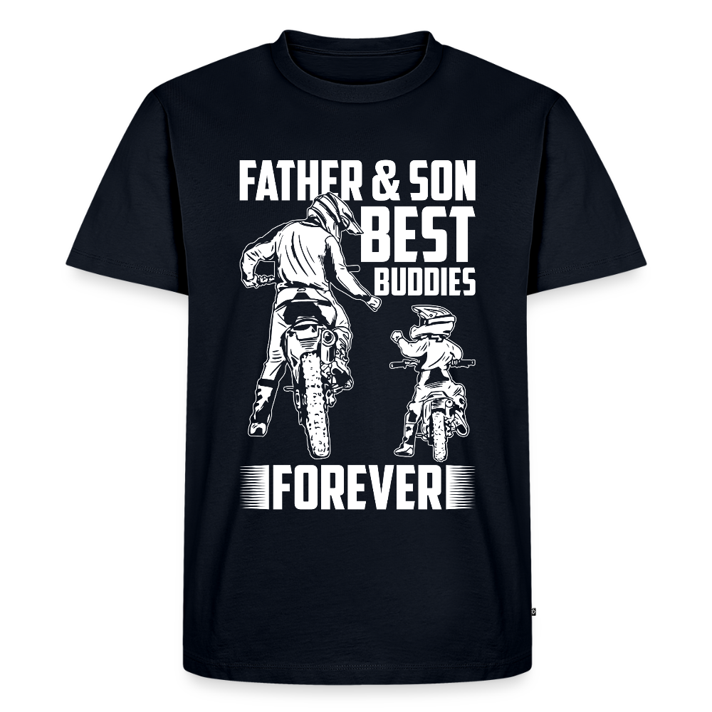 Miesten Spreadshirt Premium T-Paita Father&Son Printillä - laivastonsininen
