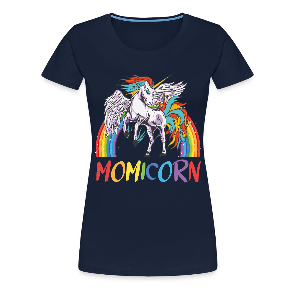 Naisten Spreadshirt Premium T-Paita Momicorn Printillä - navy