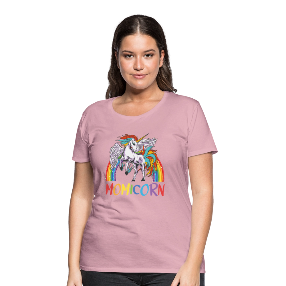 Naisten Spreadshirt Premium T-Paita Momicorn Printillä - vaalean roosa