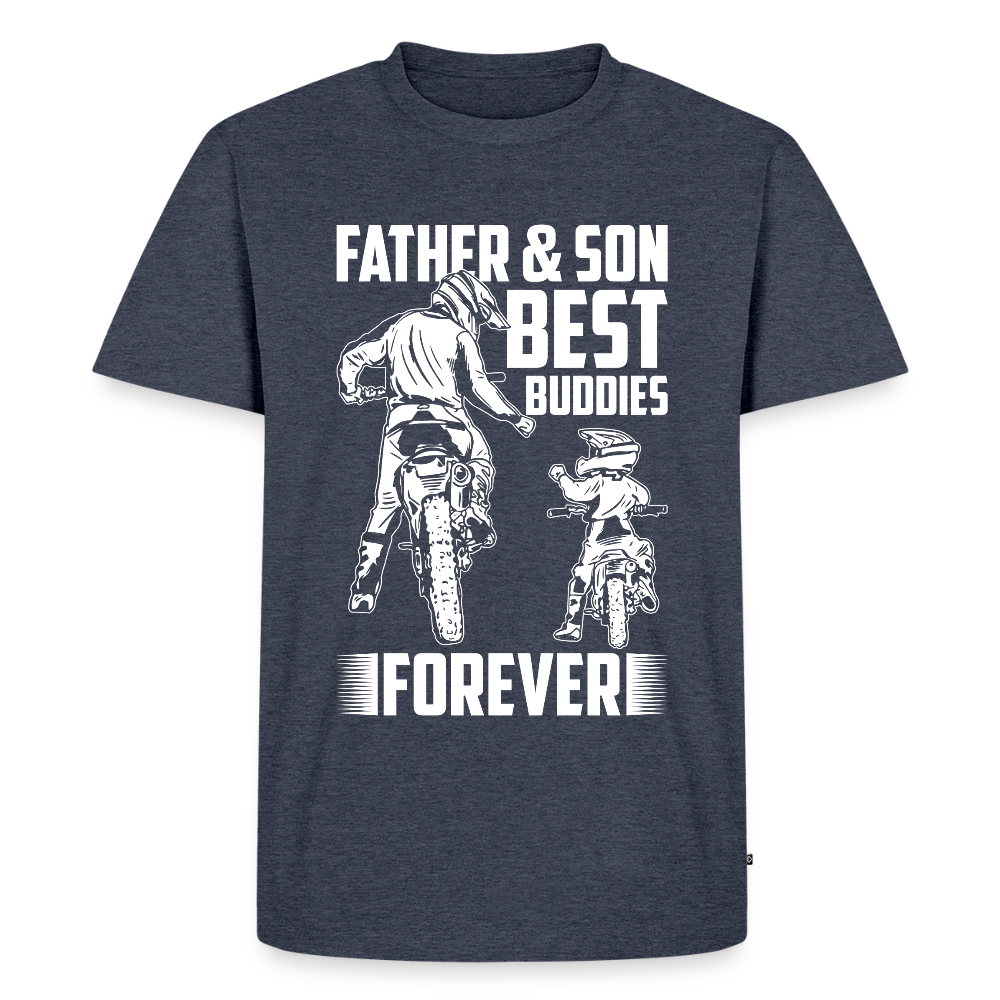 Miesten Spreadshirt Premium T-Paita Father&Son Printillä - deniminsininen