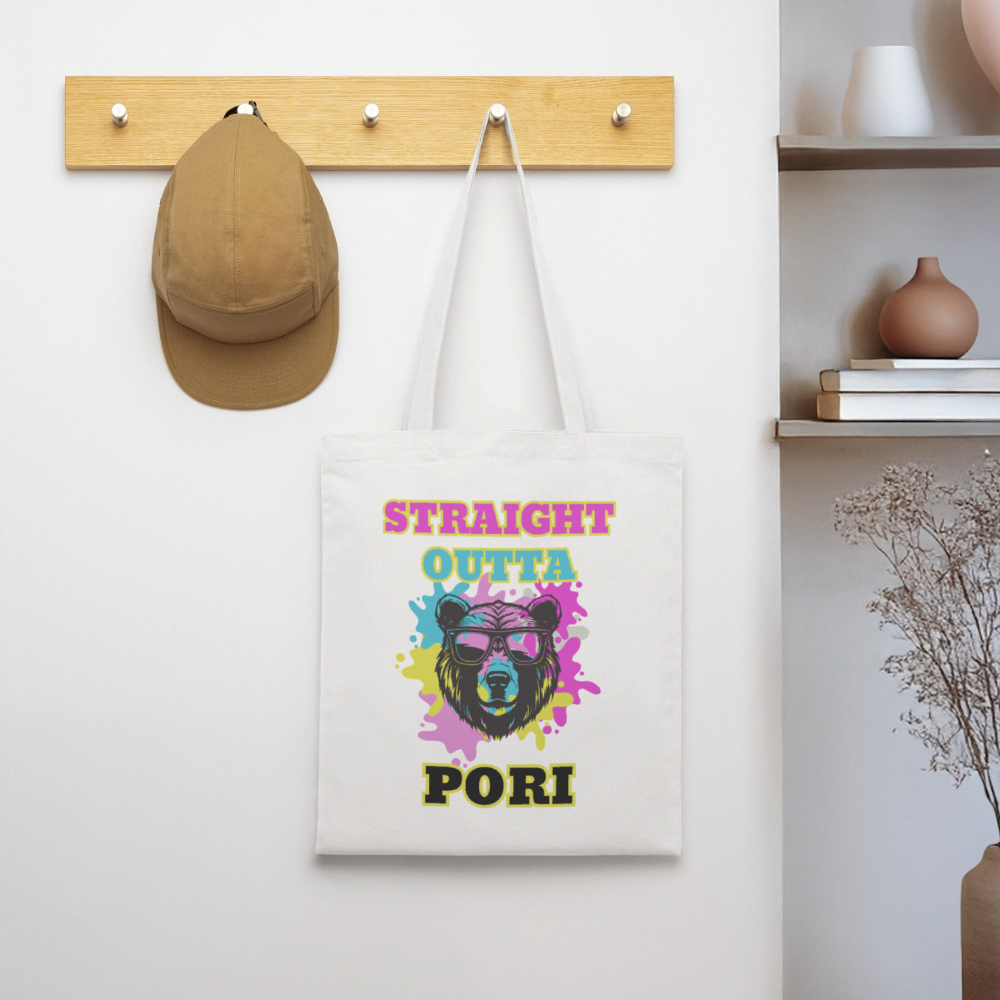 Kangaskassi Straight Outta Pori Värikäs - valkoinen