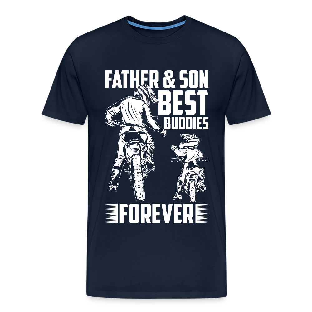 Miesten Spreadshirt Premium T-Paita Father&Son Printillä - navy