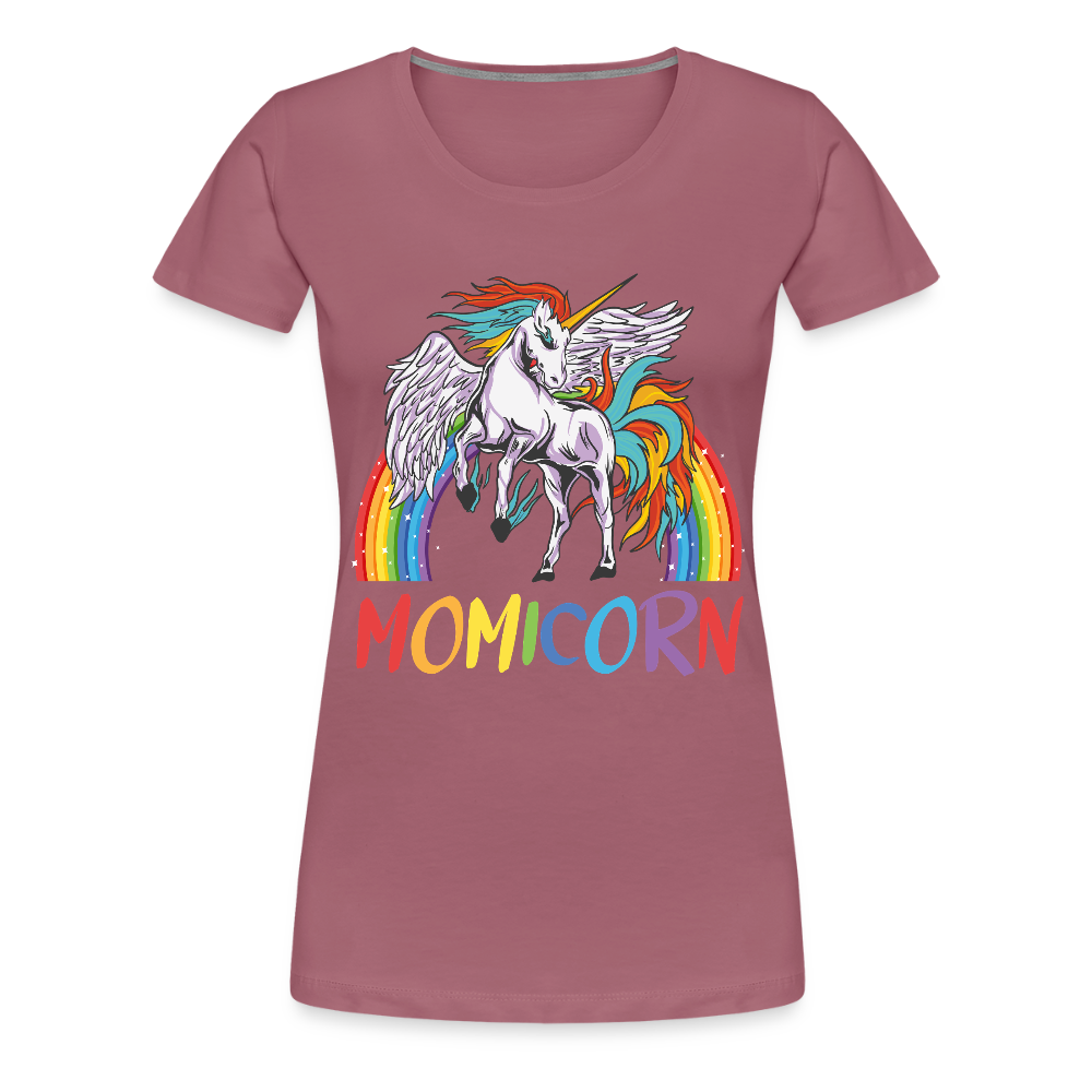 Naisten Spreadshirt Premium T-Paita Momicorn Printillä - malvanvärinen