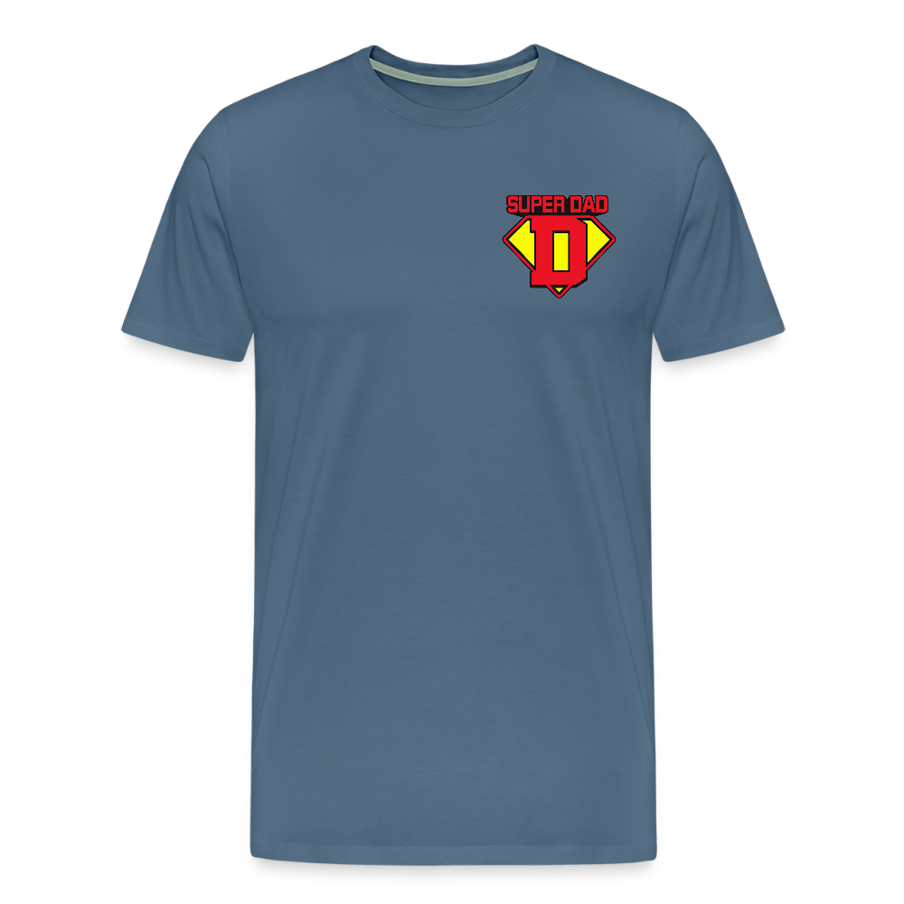 Miesten Spreadshirt Premium T-Paita Superdad rintapainatuksella - siniharmaa