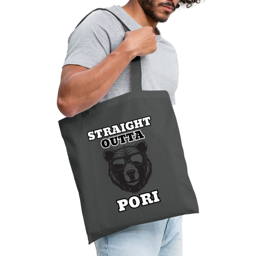 Kangaskassi Straight Outta Pori Mustavalkoinen - grafiitinharmaa