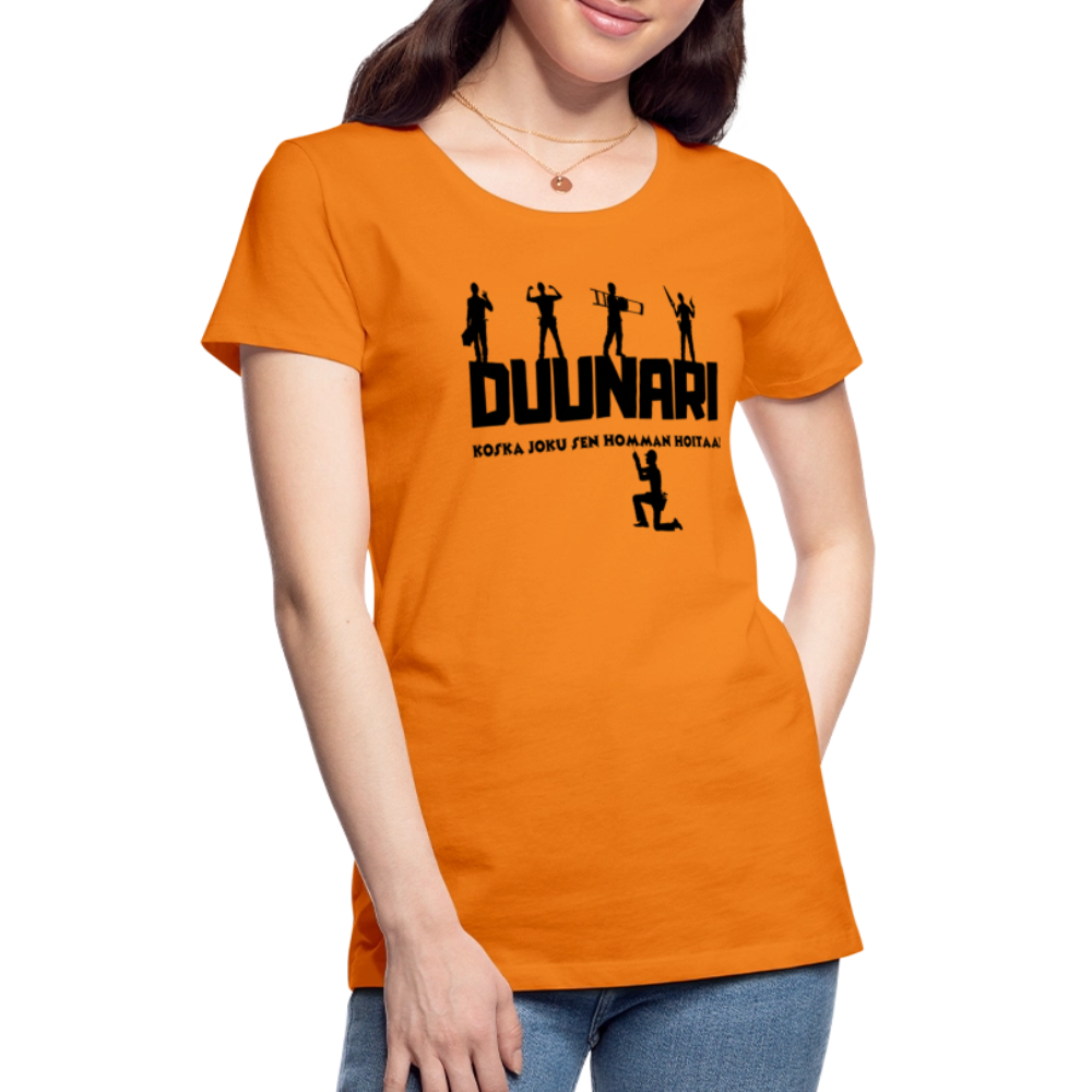 Naisten Spreadshirt Premium T-paita Duunari Printillä - oranssi