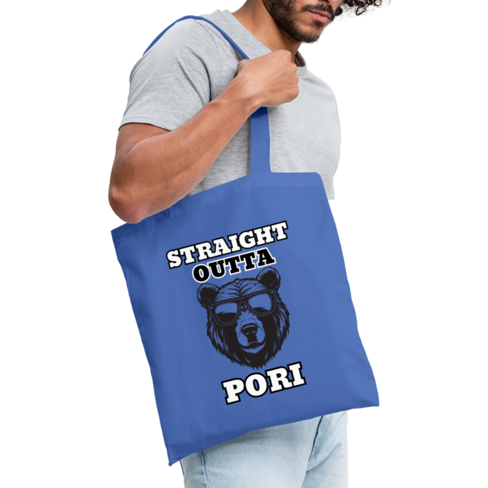 Kangaskassi Straight Outta Pori Mustavalkoinen - vaaleansininen
