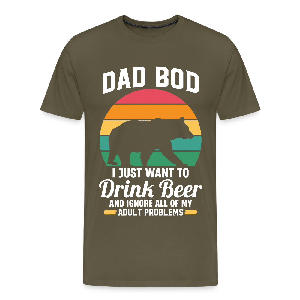Miesten Spreadshirt Premium T-Paita DAD BOD printillä - khakin