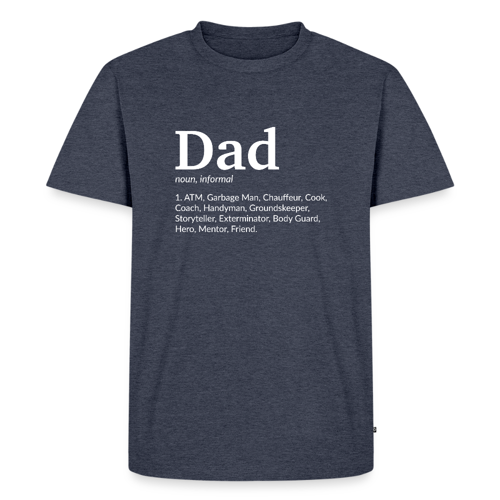 Miesten Spreashirt Premium T-Paita Dad aiheisella Rinta- ja hihaprintillä - deniminsininen